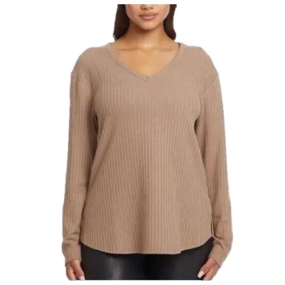 Chaser Long Sleeve Thermal Top Women's Medium Waffle Knit Sweater Brown K7